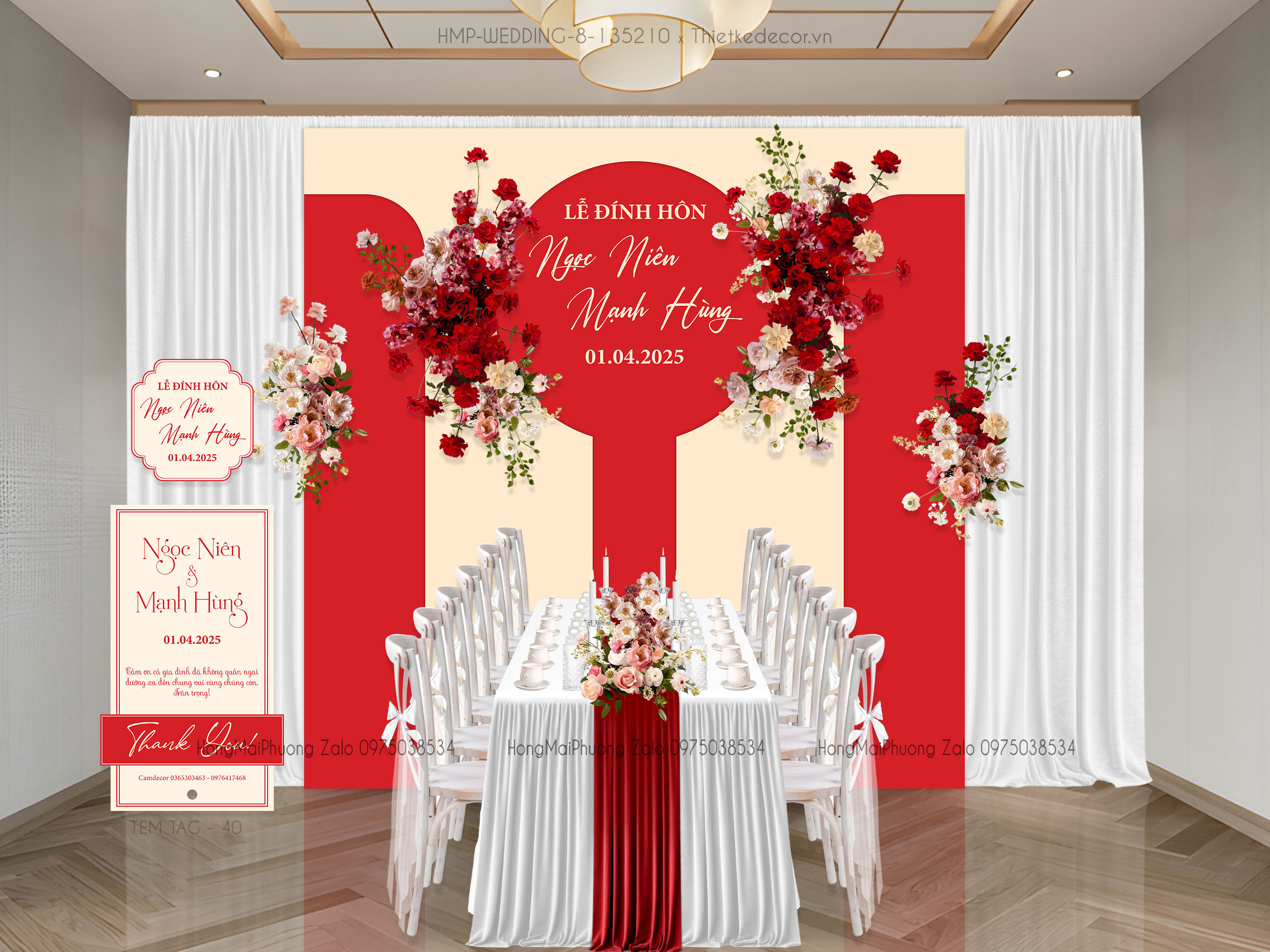 Gia tiên tone đỏ mix kem kèm tem nước và tag bàn